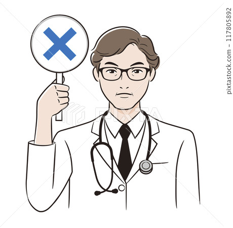 Line drawing of a doctor giving a cross Line drawing of a doctor giving a cross 117805892