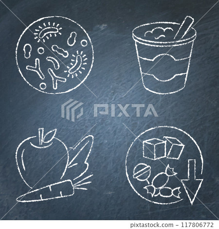 Gut flora chalkboard icon set Gut flora chalkboard icon set 117806772