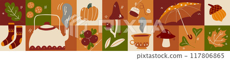 Geometric autumn pattern. Background of cozy fall. Autumn texture for Thanksgiving, harvest and autumn. 117806865