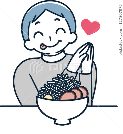 一個男人吃二郎式拉麵的簡單插圖 一個男人吃二郎式拉麵的簡單插圖 117807076