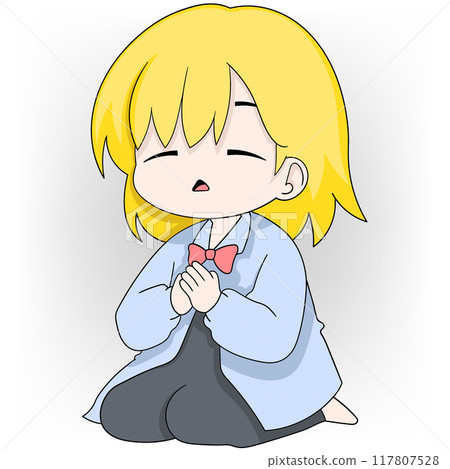 young woman sitting with a praying gesture to get a job with a high salary 117807528