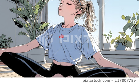 參加瑜珈課的年輕女子 117807789