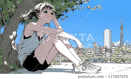 年輕女子感到孤獨 117807970