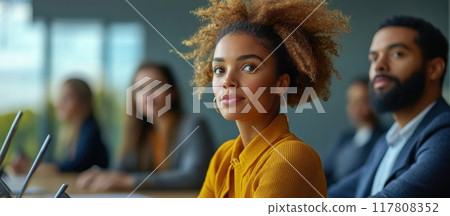 Diverse Group of Professionals in a Modern Office Setting During a Business Meeting Diverse Group of Professionals in a Modern Office Setting During a Business Meeting 117808352