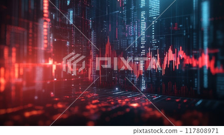 Futuristic Digital Data Visualization with Red and Blue Graphs in a High-Tech Virtual Environment Futuristic Digital Data Visualization with Red and Blue Graphs in a High-Tech Virtual Environment 117808971