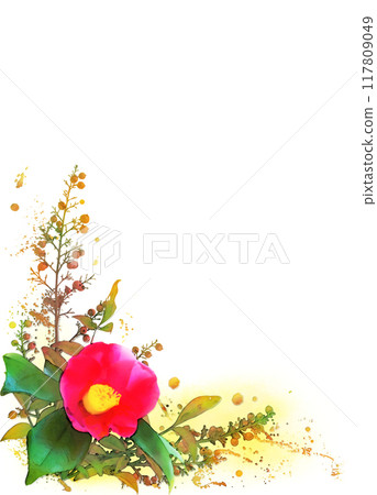 Transparent illustration frame - Japanese style red camellia and nandina branches 117809049