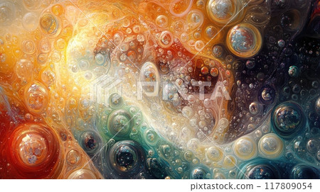 Abstract Colorful Bubble Art - Vibrant and Dynamic Digital Artwork with Swirling Patterns and Textures 117809054