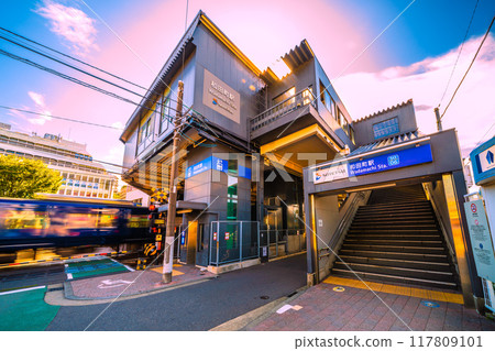 Yokohama cityscape in Japan in August. SOTETSU Wadamachi Station and trains seen from August 24, 2024 117809101