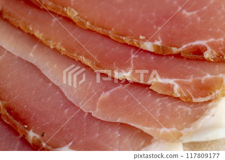 dried pork meat with a thin layer of lard dried pork meat with a thin layer of lard 117809177