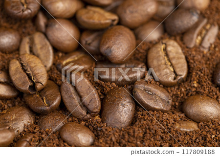 natural ground and roasted coffee for making a drink natural ground and roasted coffee for making a drink 117809188