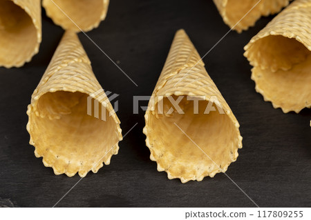several waffle cones for ice cream several waffle cones for ice cream 117809255