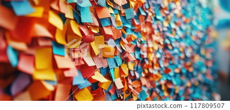 Colorful Wall of Sticky Notes in Office Setting for Brainstorming and Creative Ideas Colorful Wall of Sticky Notes in Office Setting for Brainstorming and Creative Ideas 117809507