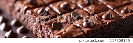 Delicious Homemade Chocolate Brownies with Chocolate Chips on Top, Freshly Baked and Ready to Enjoy 117809539