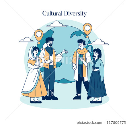 World Tourism Day concept. Celebrating international cultures and global travel connections with diverse people. Vector illustration. World Tourism Day concept. Celebrating international cultures and global travel connections with diverse people. Vector illustration. 117809775