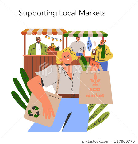 This is a vibrant representation of supporting local markets by engaging in ecofriendly shopping practices 117809779