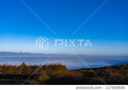 [Sea of clouds] Sea of clouds in the direction of the Northern Alps as seen from Takabocchi Plateau in autumn [Nagano Prefecture] 117809880