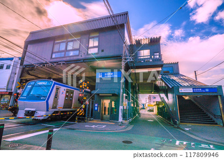 Yokohama cityscape in Japan in August. SOTETSU Wadamachi Station and trains seen from August 24, 2024 117809946