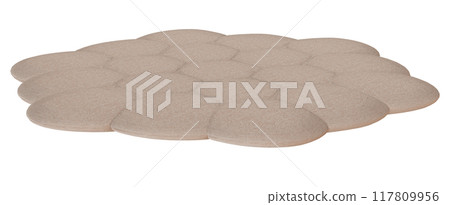 Cute beige carpet, perfect for modern home interiors, isolated on a white background. Cut out home decor. Scandi, nordic style. Front view. 3D render. 117809956