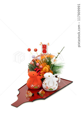 Year of the Snake: New Year's material: Red and white snake and shuttlecock decoration 117809991