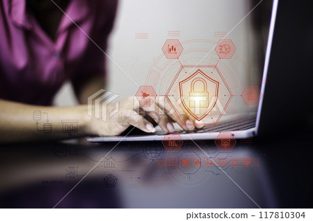 Cyber security concept protect information on internet network. Business scan keys unlock the screen with virtual screen interface to enter the network, futuristic virtual screen interface technology Cyber security concept protect information on internet network. Business scan keys unlock the screen with virtual screen interface to enter the network, futuristic virtual screen interface technology 117810304