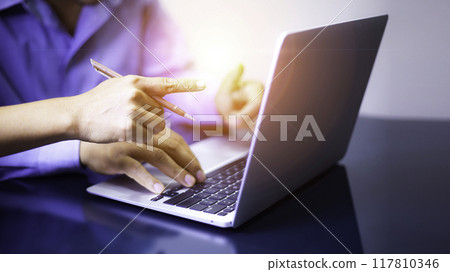 businessman sit and work on information technology networks internet connection Wireless devices around the world Information technology is essential for businesses in a digital world 117810346
