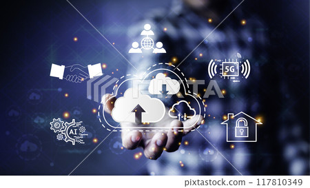 Information Technology Networks Internet Connecting Wireless Devices around the world. Information Technology is Essential to Businesses in the Digital world with and Icons Connected to each other 117810349