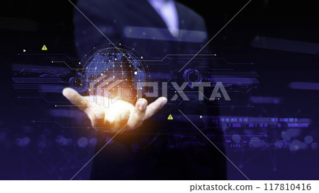 Businessman Touching Icon Bulb.Concept of Ideas for success.Concept with innovation inspiration.Success start from new ideas to innovative technology relying on information from the internet big data 117810416