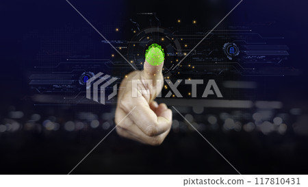 futuristic digital processing of biometric identification fingerprint scanner. Concept Digital transformation for next generation technology.surveillance and security scanning of digital futuristic futuristic digital processing of biometric identification fingerprint scanner. Concept Digital transformation for next generation technology.surveillance and security scanning of digital futuristic 117810431