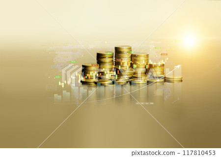 Coins are laid out in graph.Business success concept wealth stock investment.Business in the digital age.Digital transformation for next generation technology.Technology is growing by leaps and bounds Coins are laid out in graph.Business success concept wealth stock investment.Business in the digital age.Digital transformation for next generation technology.Technology is growing by leaps and bounds 117810453