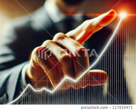 Businessman touching an upward trend line on a virtual chart Businessman touching an upward trend line on a virtual chart 117810471