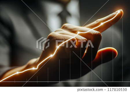 Businessman touching an upward trend line on a virtual chart. 117810530