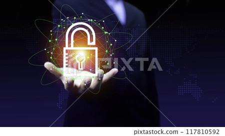 Cyber security concept protect information on internet network. Business scan keys unlock the screen with virtual screen interface to enter the network, futuristic virtual screen interface technology Cyber security concept protect information on internet network. Business scan keys unlock the screen with virtual screen interface to enter the network, futuristic virtual screen interface technology 117810592