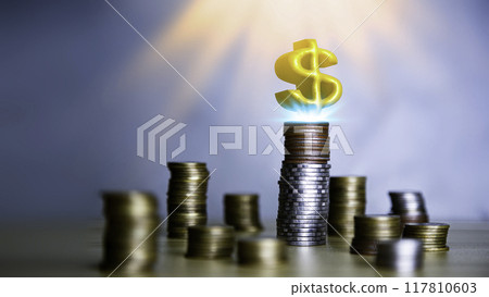 coin is placed as a graph showing the success of the income fund. Business success concept, wealth, investment, stock in the digital age. Digital transformation for next-generation technology.. 117810603