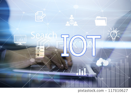 Business working using laptop  on Futuristic virtual screen interface Technology. networks internet connection Wireless devices around the world Information technology is essential for businesses. 117810627