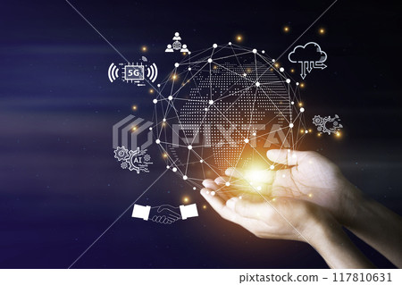 Business with global connection concept. Concept of Ideas for success. Concept with innovation inspiration. Success start from new ideas to innovative technology relying on information from internet.. 117810631