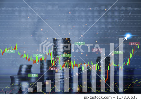 graph shows the increase in interest. Inflation is on the rise around the world. wealth stock investment concept. Business growth in the digital Digital transformation for next generation technology. 117810635