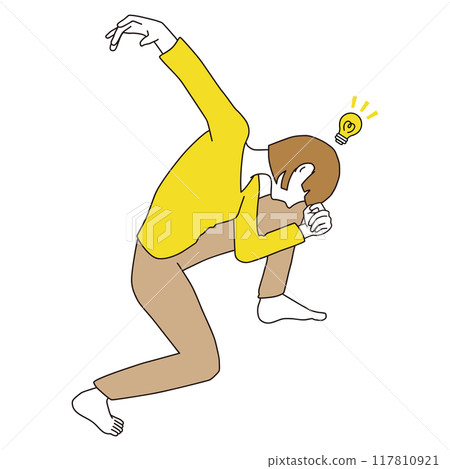 Illustration of a woman looking down and having an idea Illustration of a woman looking down and having an idea 117810921
