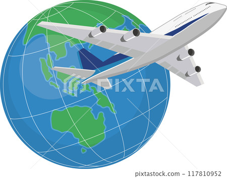 Globe and Airplane Blue Globe and Airplane Blue 117810952