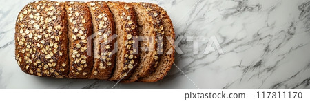 Freshly Baked Multigrain Bread Loaf Sliced on Marble Countertop - Healthy Whole Grain Artisan Bread Freshly Baked Multigrain Bread Loaf Sliced on Marble Countertop - Healthy Whole Grain Artisan Bread 117811170