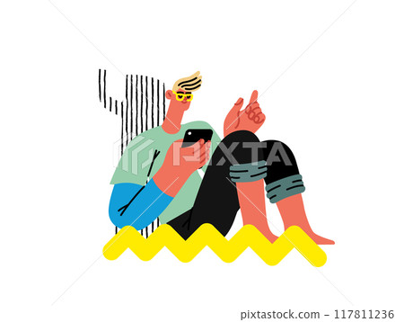 Creative workspace, modern flat vector concept illustration of a man working sitting with a computer under the tree Remote work, flexibility, independence, efficiency, mobility, synergy, freedom Creative workspace, modern flat vector concept illustration of a man working sitting with a computer under the tree Remote work, flexibility, independence, efficiency, mobility, synergy, freedom 117811236