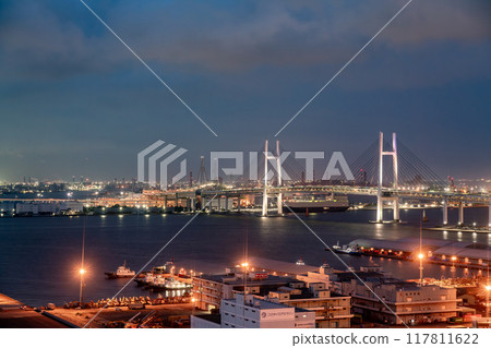 [Kanagawa Prefecture] Yamashita Pier and Bay Bridge at night 117811622