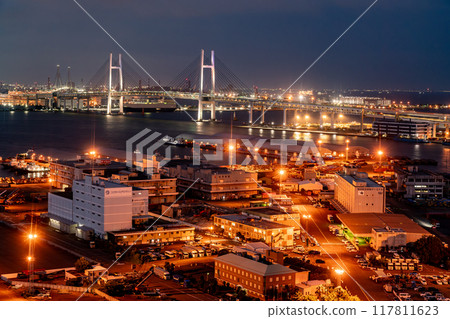 [Kanagawa Prefecture] Yamashita Pier and Bay Bridge at night 117811623