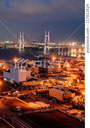 [Kanagawa Prefecture] Yamashita Pier and Bay Bridge at night 117811624