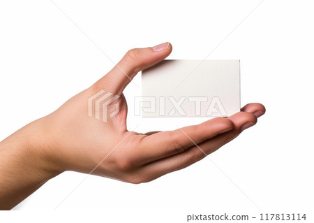 Hand holding a blank card on a white background 117813114
