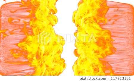 3d illustration. Tongues of flame from two sides on a white background.  117813191