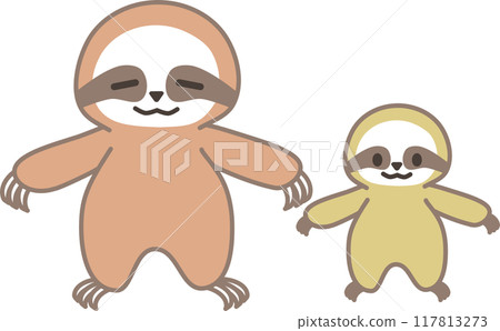 A sloth parent and child standing side by side 117813273
