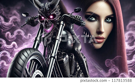 A female rider on a demon-possessed bike A female rider on a demon-possessed bike 117813588