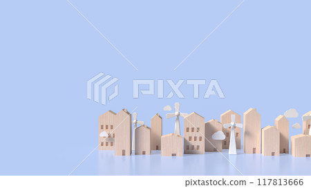 The wood building and Wind turbine  for property concept 3d rendering. 117813666