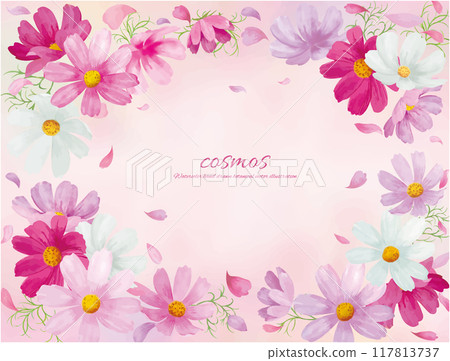Watercolor hand painted cosmos flower background frame 117813737