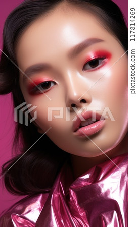 Fashion Portrait closeup of beautiful Asian woman. Beauty face with perfect make-up. 117814269